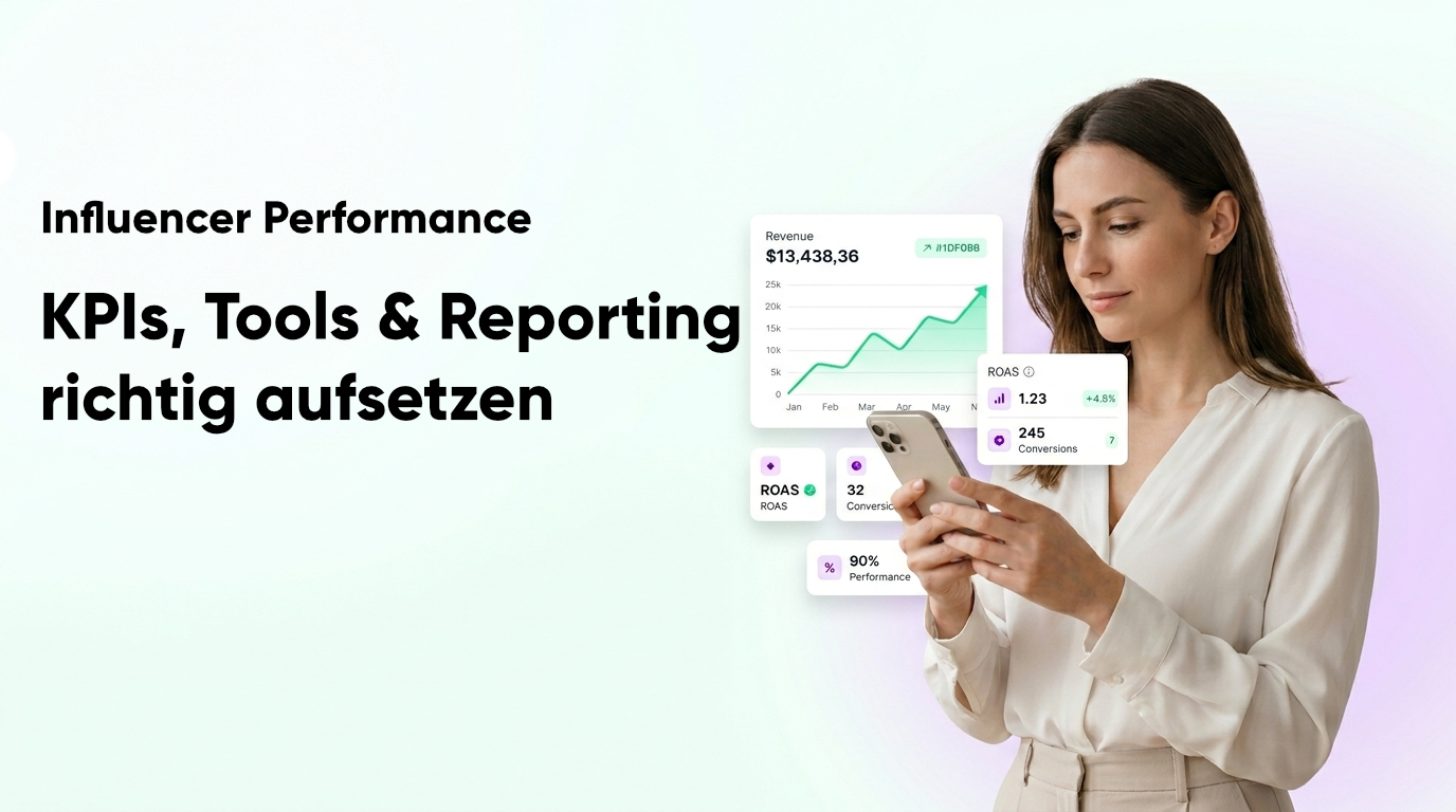 Influencer Performance mit KPIs wie ROAS, Umsatz und Conversions auf einem Smartphone